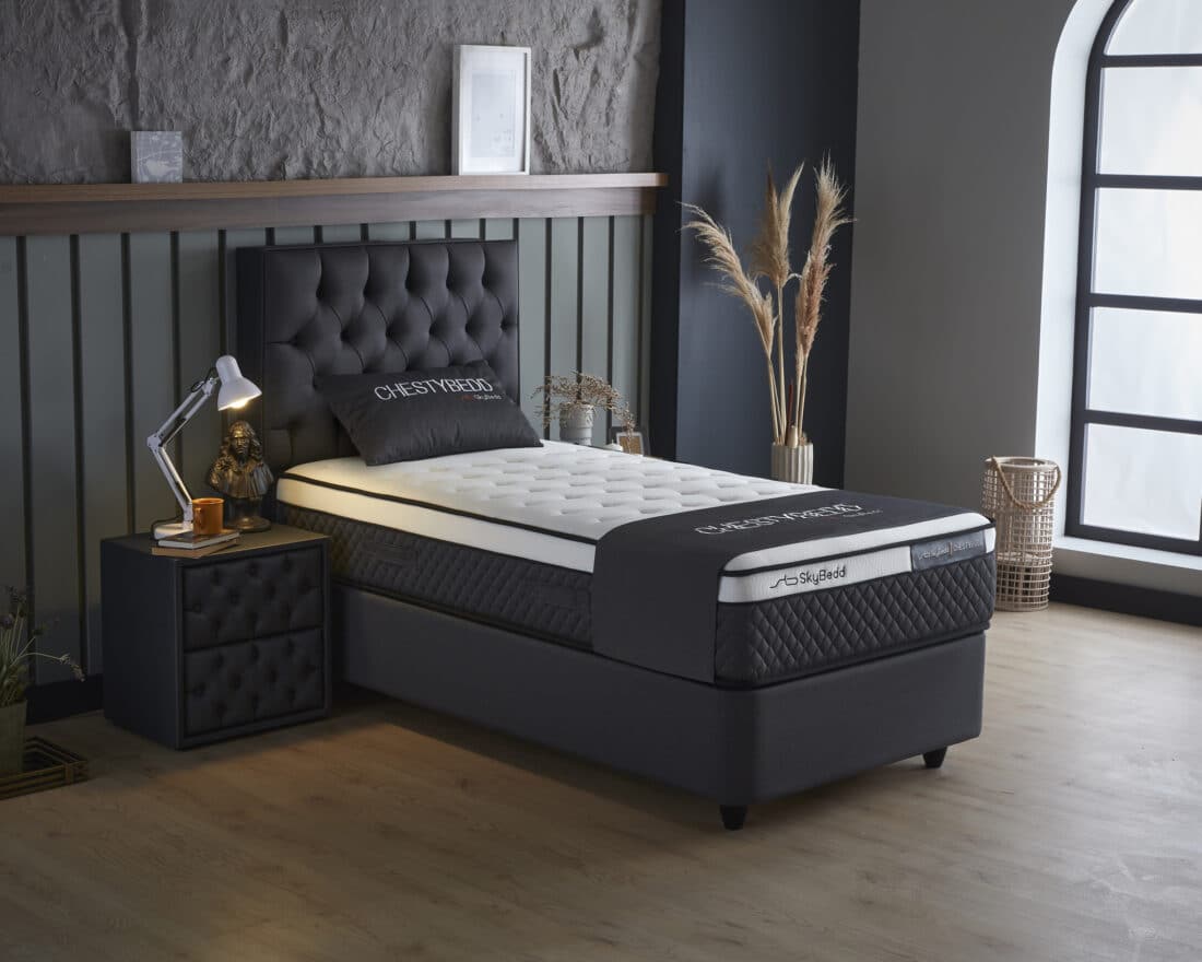 Opbergboxspring Chestybedd 8211 Stof Antraciet 8211 90 215 200 Cm