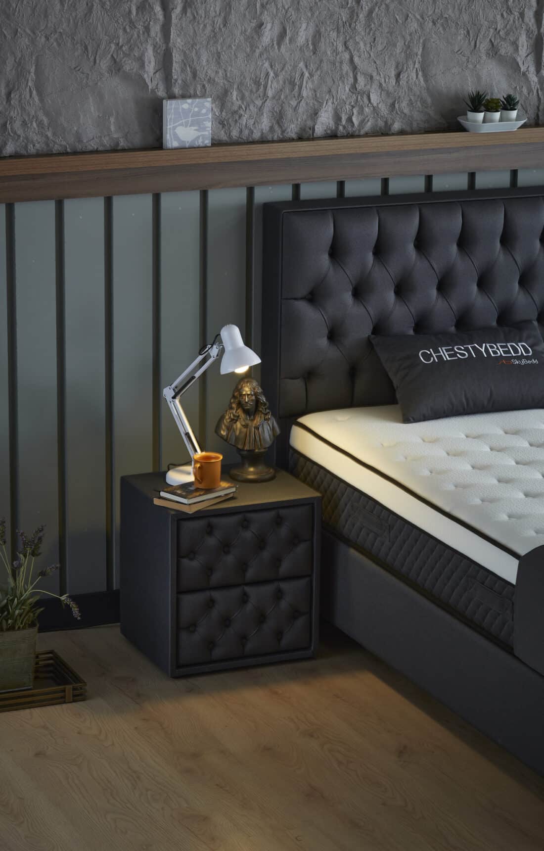 Opbergboxspring Chestybedd 8211 Stof Antraciet 8211 90 215 200 Cm