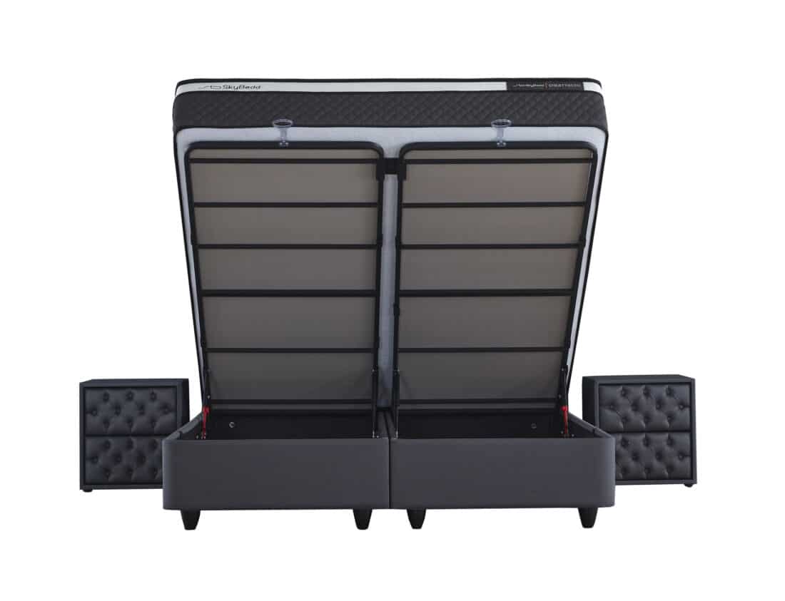 Opbergboxspring Chestybedd 8211 Stof Antraciet 8211 140 215 200 Cm