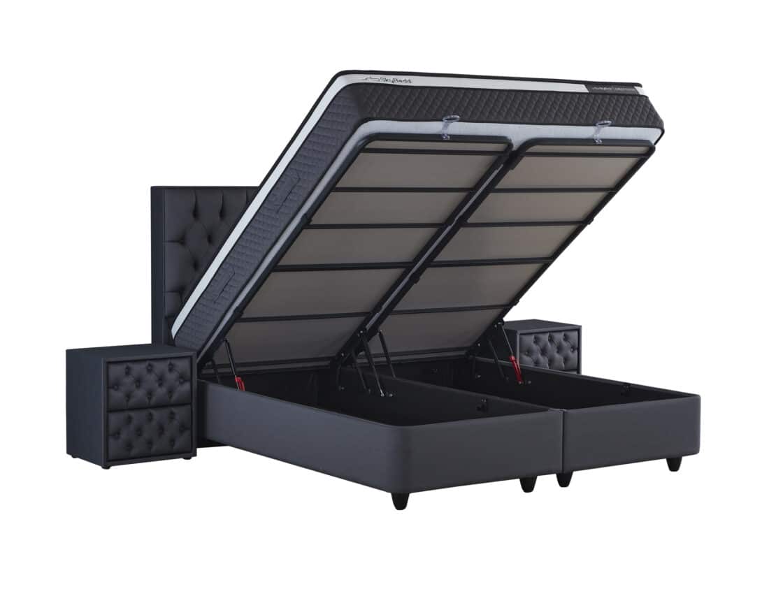 Opbergboxspring Chestybedd 8211 Stof Antraciet 8211 160 215 200 Cm