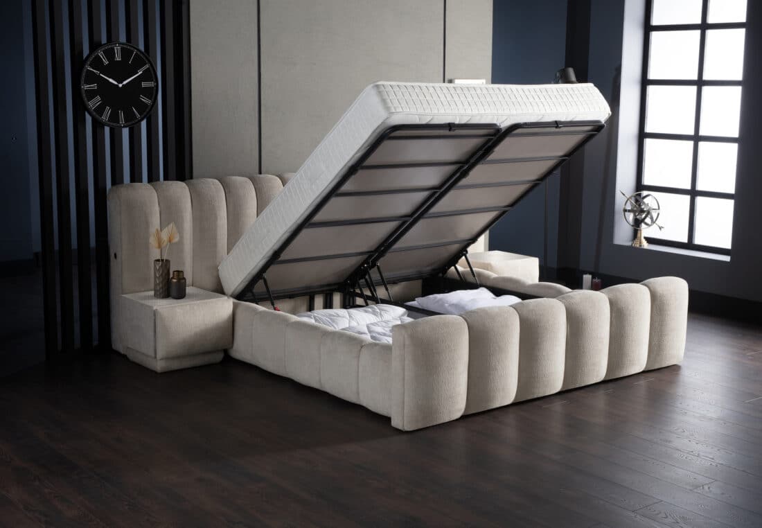 Opbergboxspring Losbedd 8211 Stof Beige 8211 160 215 200 Cm