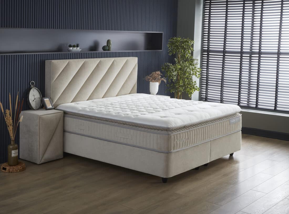 Opbergboxspring Shinebedd 8211 Stof Beige Boucle 8211 140 215 200 Cm