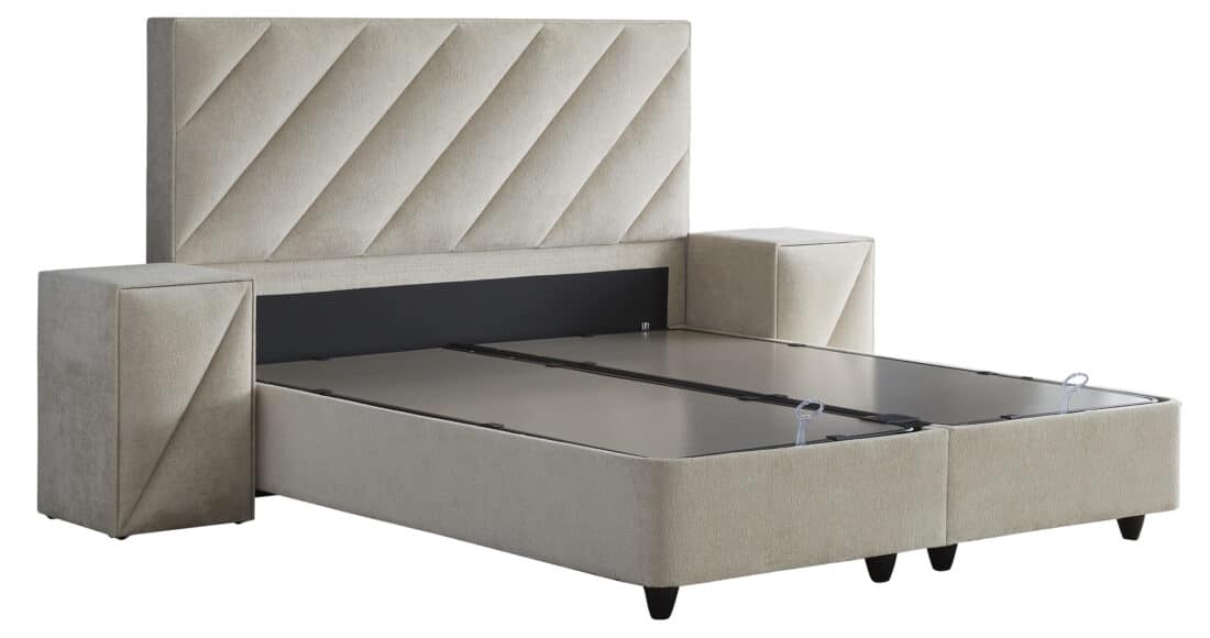 Opbergboxspring Shinebedd 8211 Stof Beige Boucle 8211 140 215 200 Cm