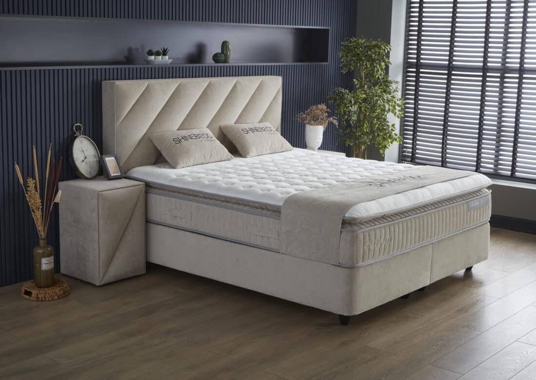 Opbergboxspring Shinebedd 8211 Stof Beige 8211 160 215 200 Cm