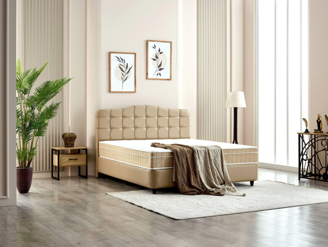 Opbergboxspring Marrakech 8211 Kunstleer Beige 8211 140 215 200 Cm