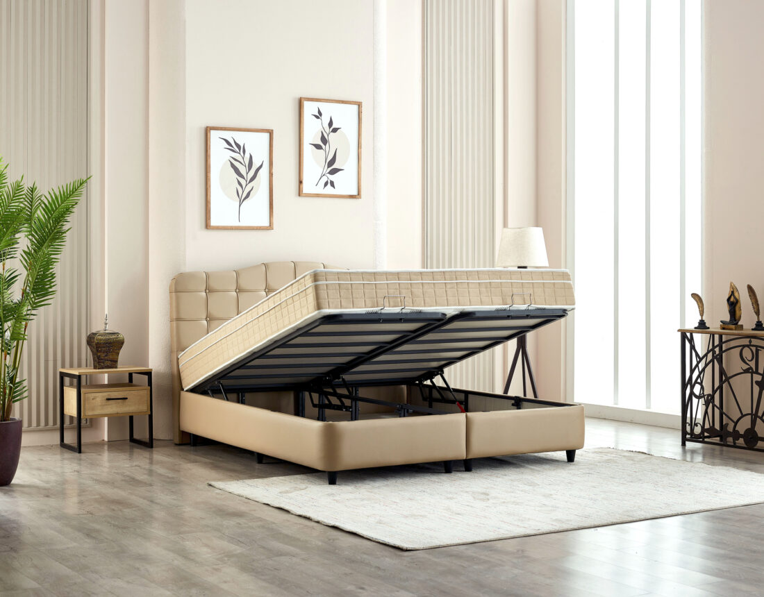 Opbergboxspring Marrakech 8211 Kunstleer Beige 8211 140 215 200 Cm