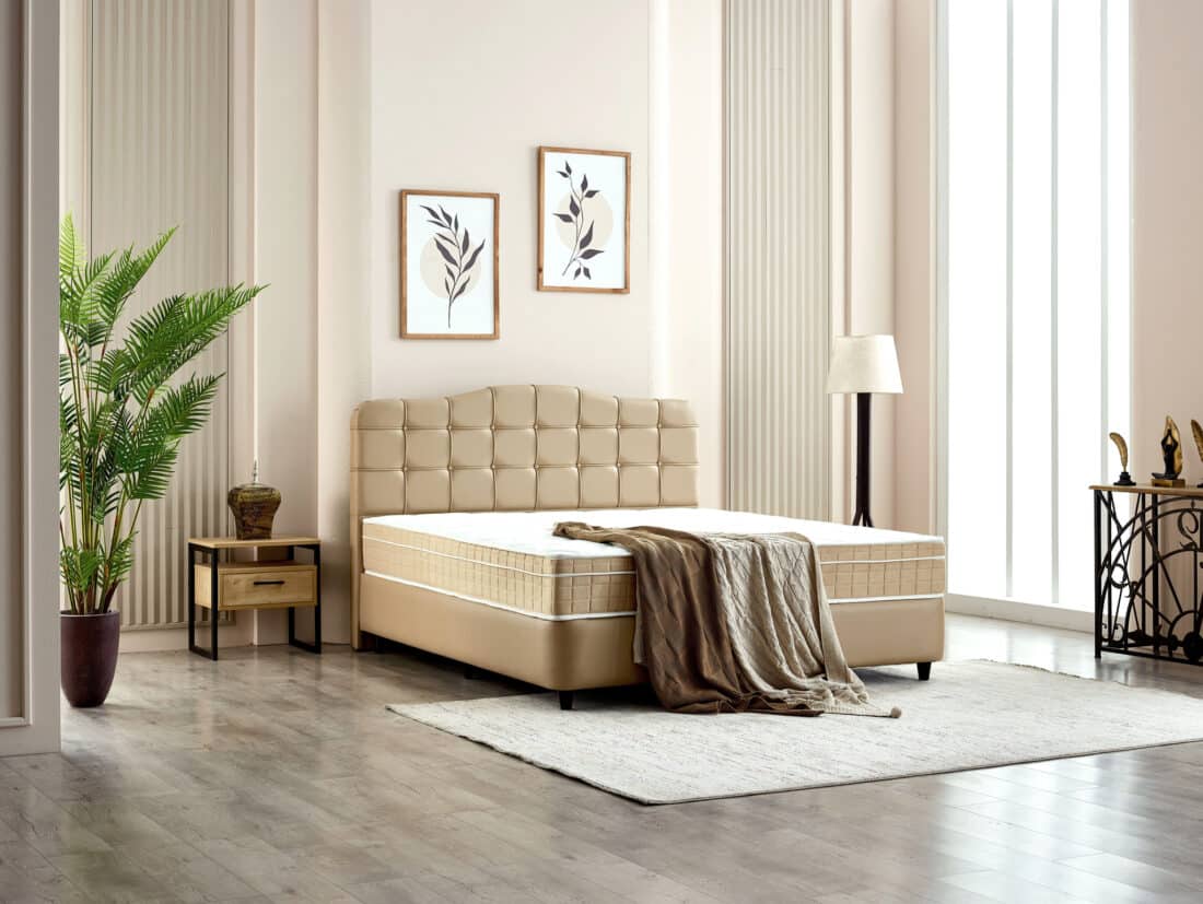 Opbergboxspring Marrakech 8211 Kunstleer Beige 8211 160 215 200 Cm