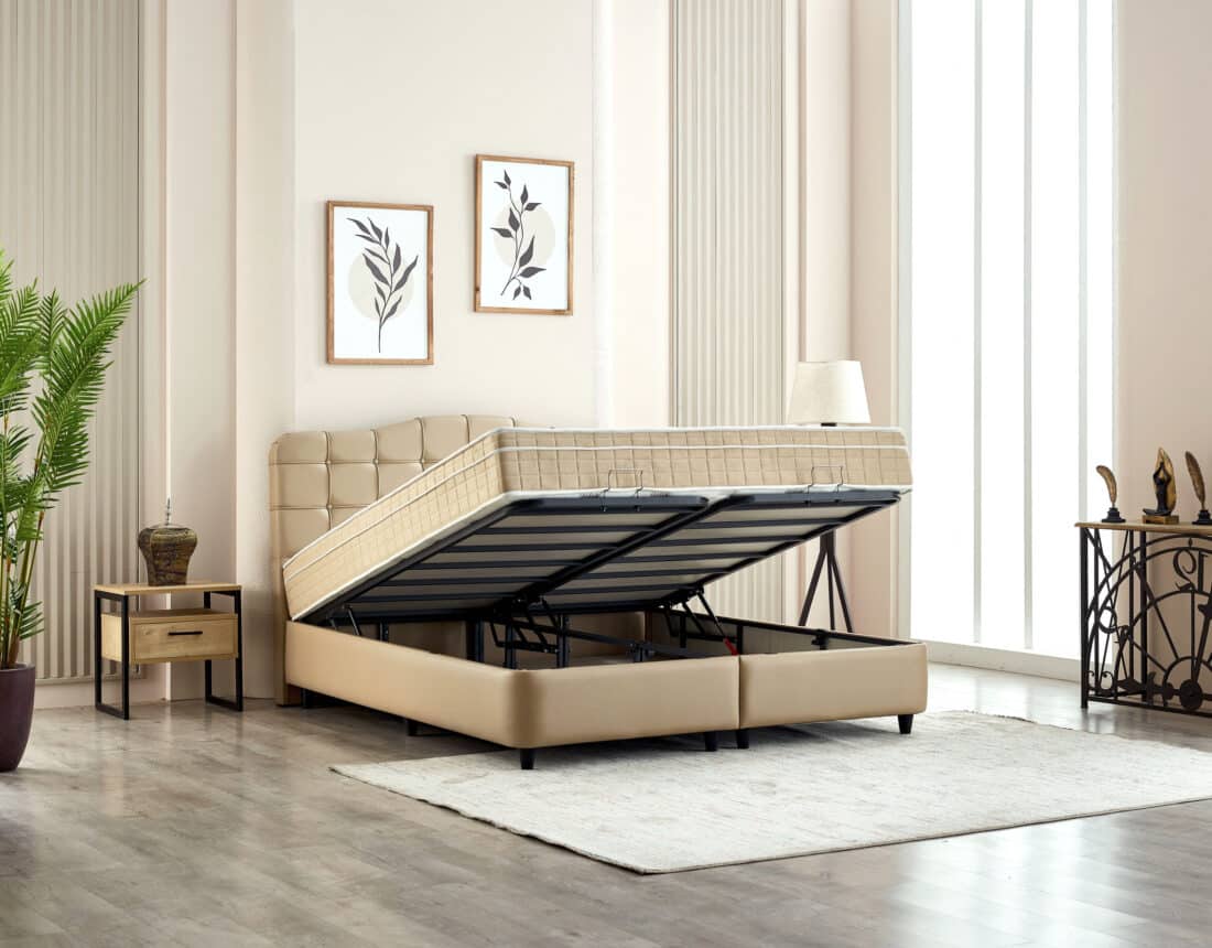 Opbergboxspring Marrakech 8211 Kunstleer Beige 8211 160 215 200 Cm