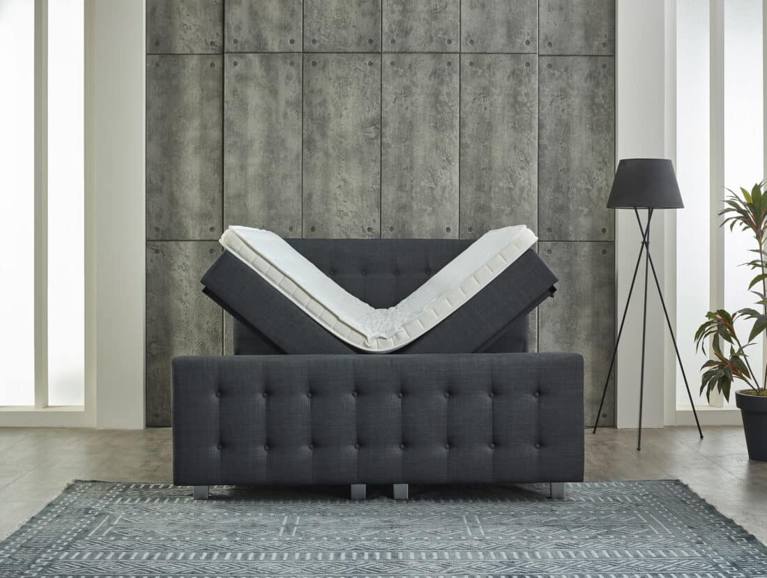 Opbergboxspring Shurgard 8211 Stof Antraciet 8211 140 215 200 Cm 8211 Met Voetbord