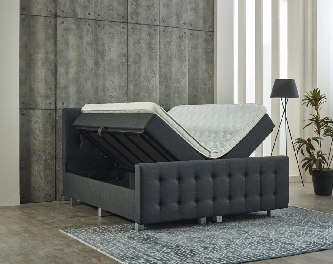 Opbergboxspring Shurgard 8211 Stof Antraciet 8211 180 215 200 Cm 8211 Met Voetbord Opbergboxspring Shurgard 8211 Stof Antraciet 8211 180 215 200 Cm 8211 Met Voetbord