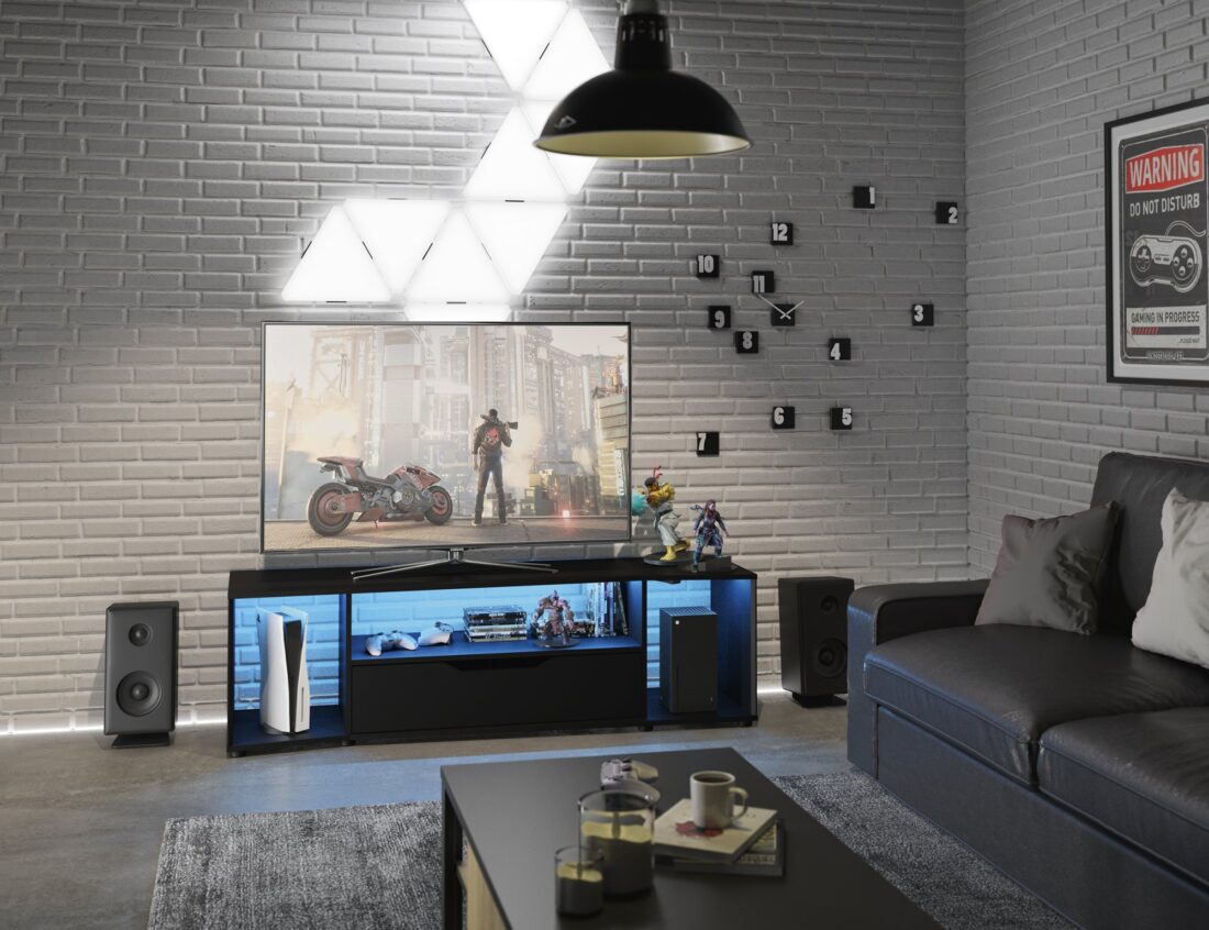 Tv Meubel Gamer Hack 8211 Zwart Melamine 8211 Led Verlichting