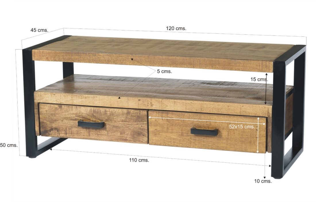Tv Dressoir Nairobi 8211 Mangohout 8211 Metaal 8211 120 Cm