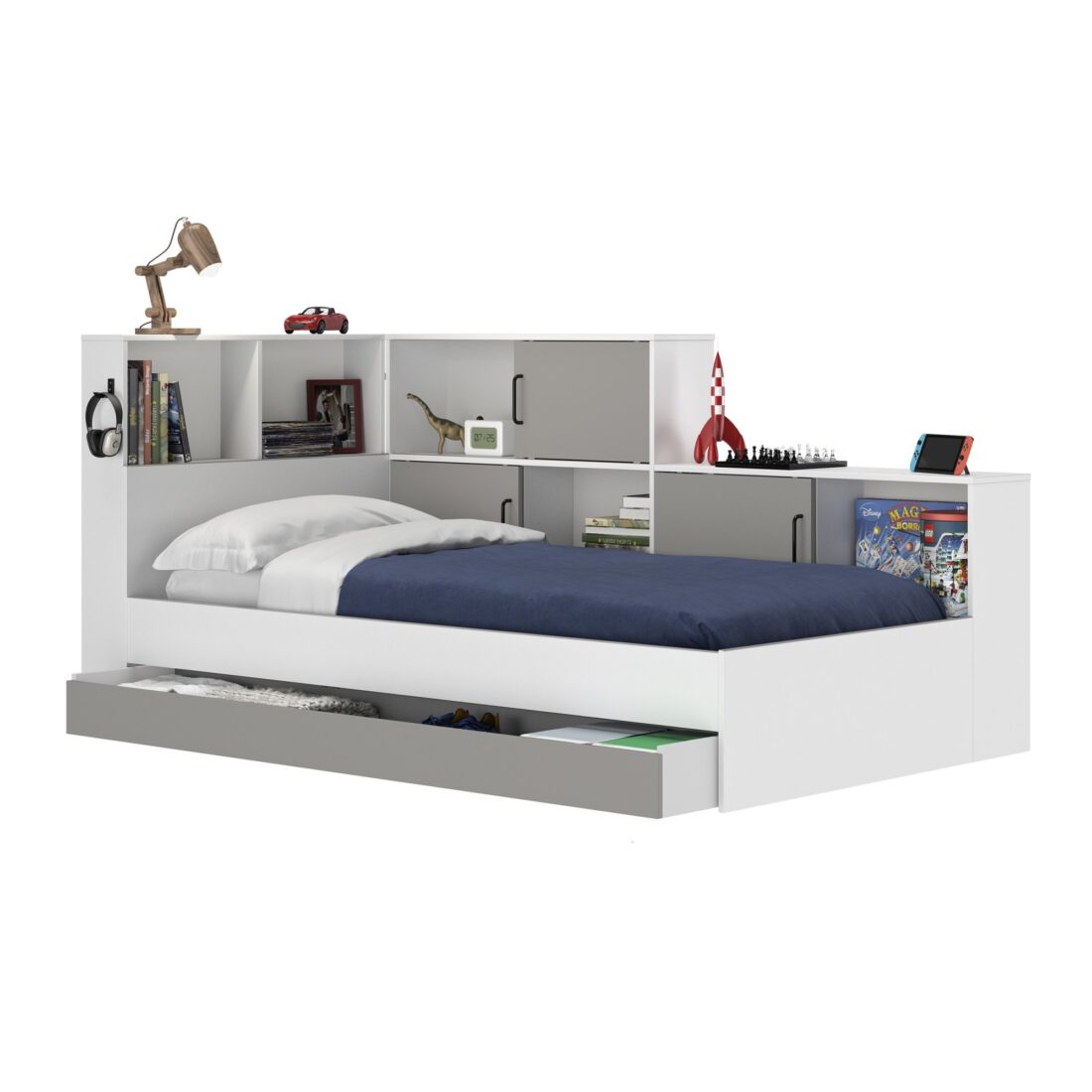 Opbergledikant Erwan 8211 Grijs Moon 8211 90 215 200 Cm