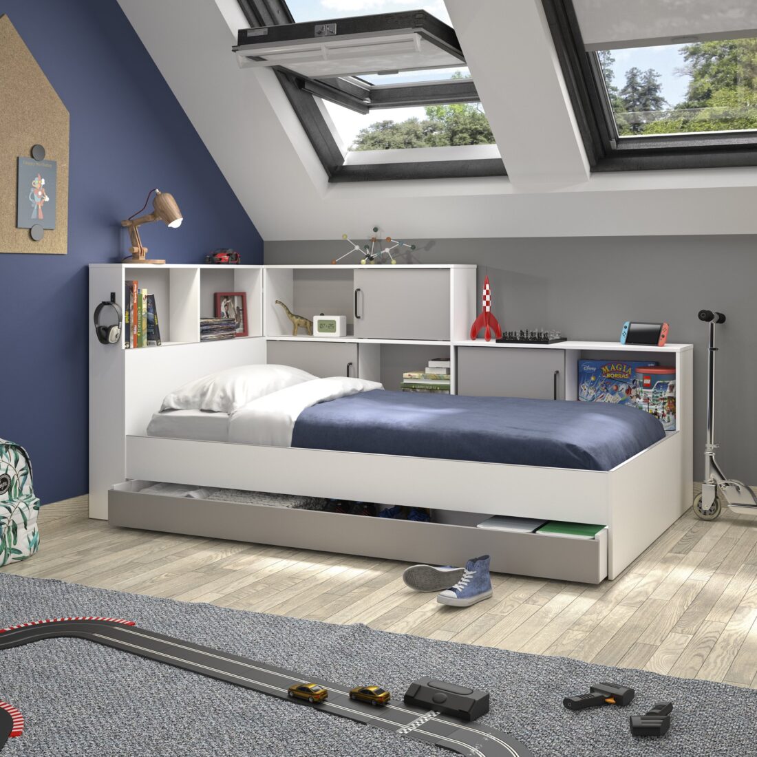 Opbergledikant Erwan 8211 Grijs Moon 8211 90 215 200 Cm