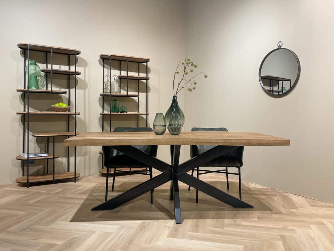 Eetkamertafel Brix 8211 Massief Mangohout 8211 Spinpoot Metaal 8211 220 Cm