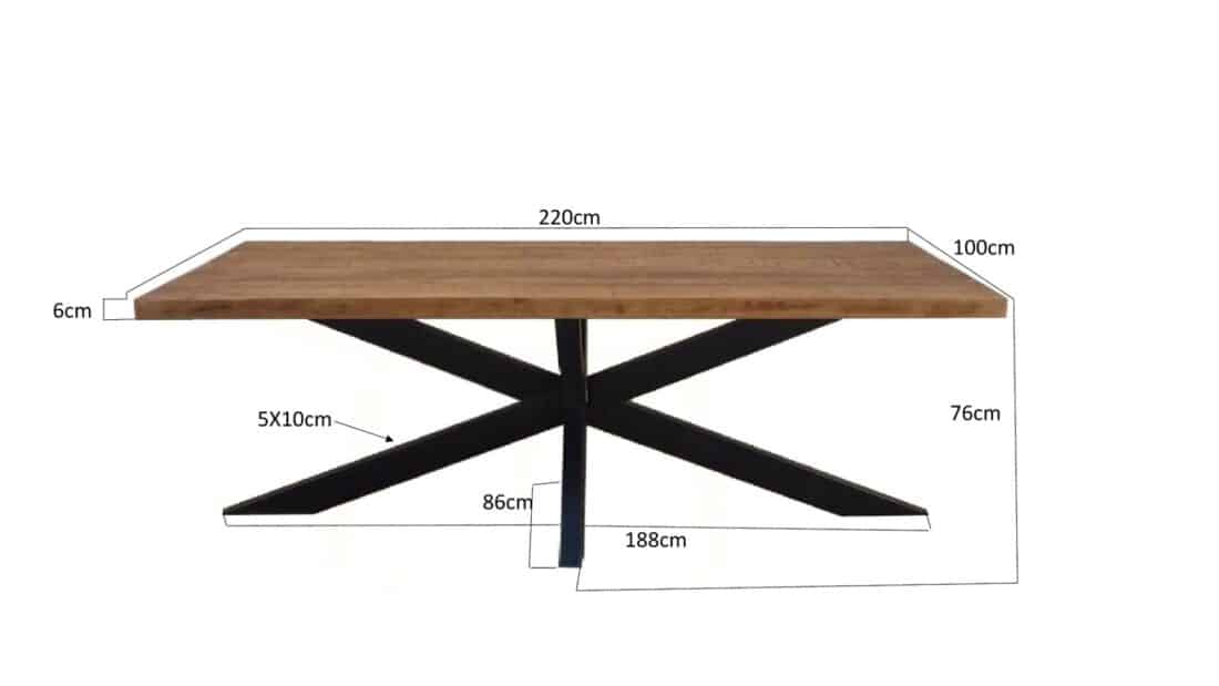 Eetkamertafel Brix 8211 Massief Mangohout 8211 Spinpoot Metaal 8211 220 Cm