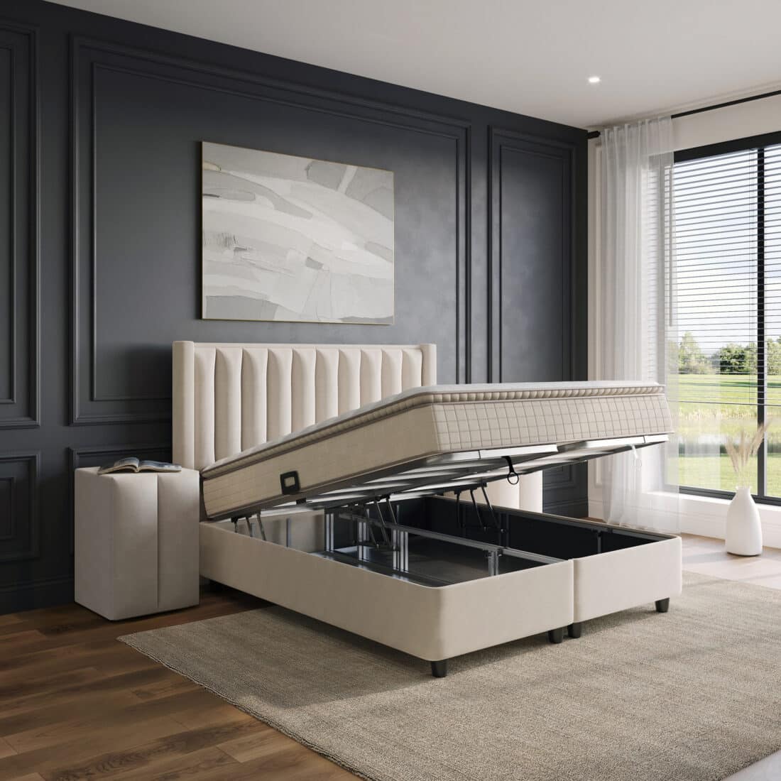 Boxspring Met Opbergruimte Blackpearl Beige 180 215 220