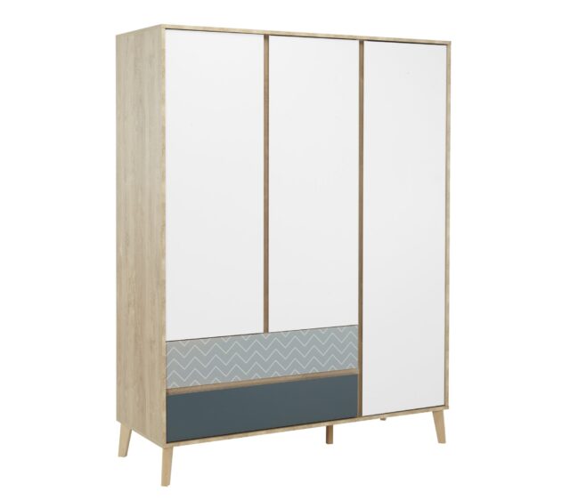 Linnenkast Larvik 8211 Blond Eiken 8211 Wit Blauw 8211 3 Deuren 2 Lades