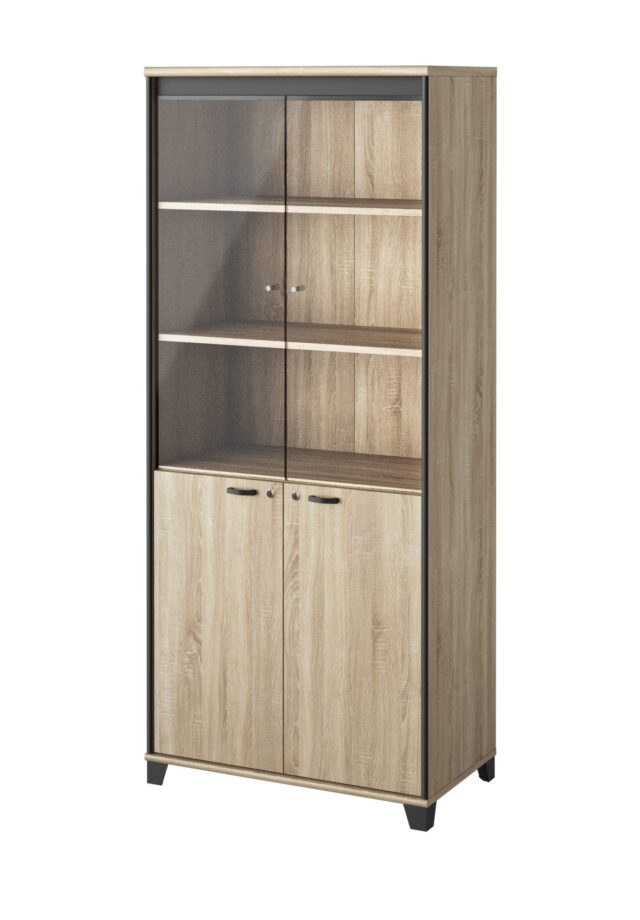 Kast Mambo 8211 Sonoma Eik Zwart 8211 Met 2 Glazen Deuren En 2 Dichte Deuren