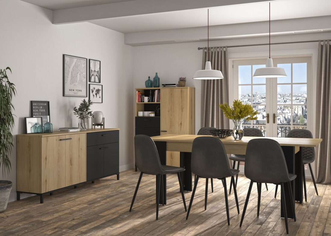 Eetkamertafel Trust 8211 Eik Helvezia Zwart 8211 Verlengstuk