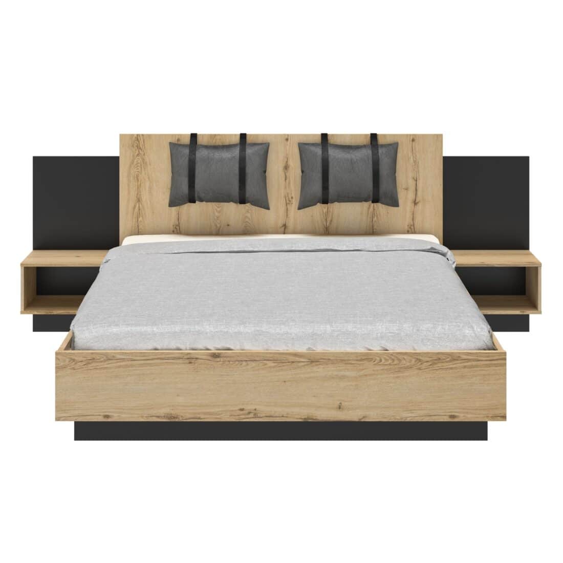 Ledikant Mimizan 8211 Kleur Chene Helvezia 8211 Inclusief Nachtkastjes 8211 160 215 200 Cm