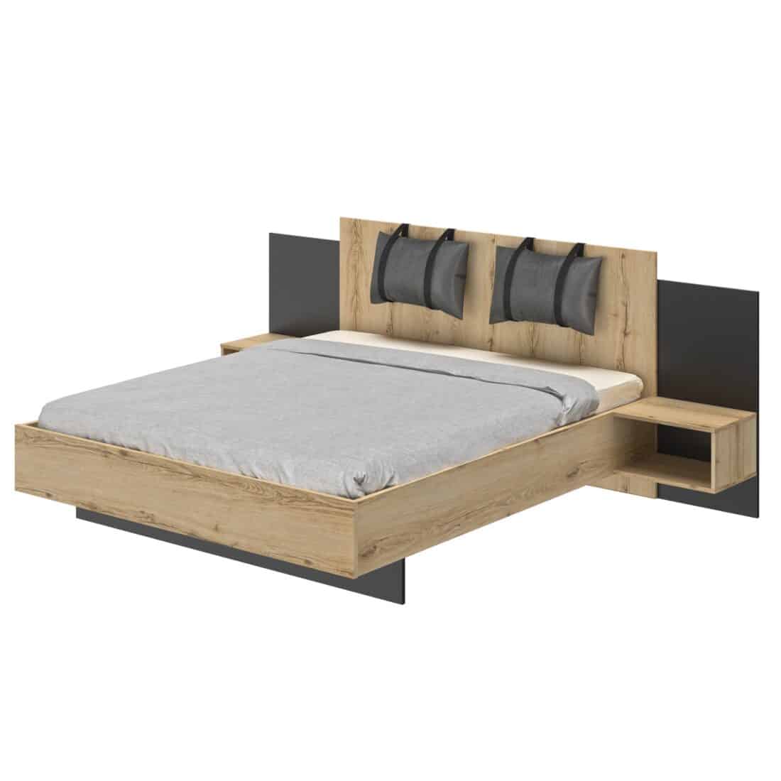 Ledikant Mimizan 8211 Kleur Chene Helvezia 8211 Inclusief Nachtkastjes 8211 160 215 200 Cm