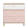 Ladekast Romy - Wit, Roze / Licht eiken-MDF - Met 3 lades