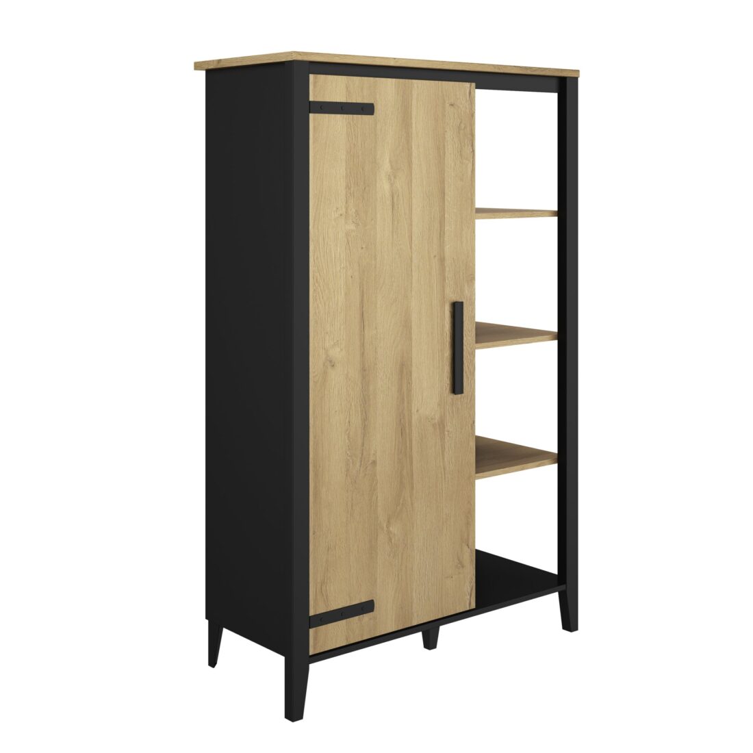 Hoge Buffetkast Cork 8211 Goud Eiken Mat Zwart 8211 Met 1 Deur