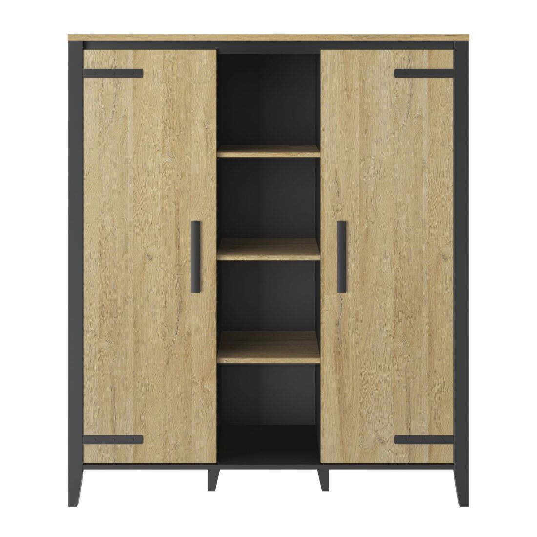 Hoge Buffetkast Cork 8211 Goud Eiken Mat Zwart Met 2 Deuren En 4 Vakken