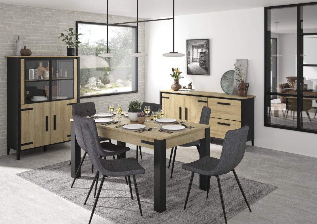 Hoge Buffetkast Cork 8211 Goud Eiken Mat Zwart Met 2 Deuren En 4 Vakken