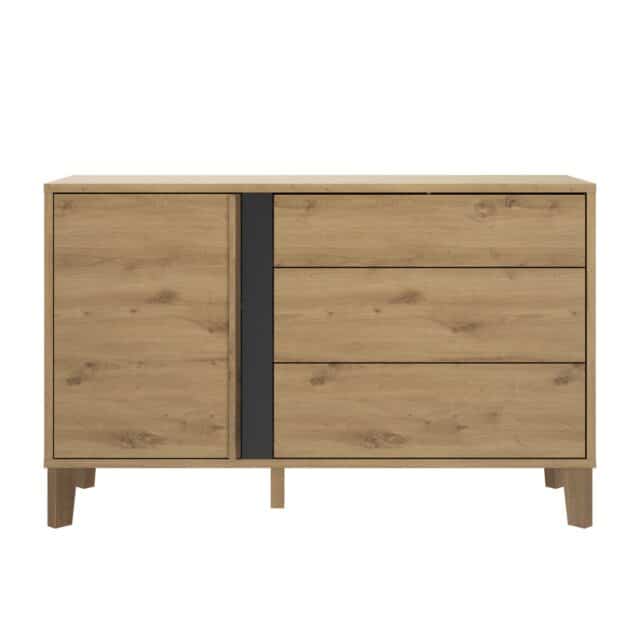 Ladekast Rivoli 8211 Artisan Eiken Zwart 8211 Met 1 Deur En 3 Laden