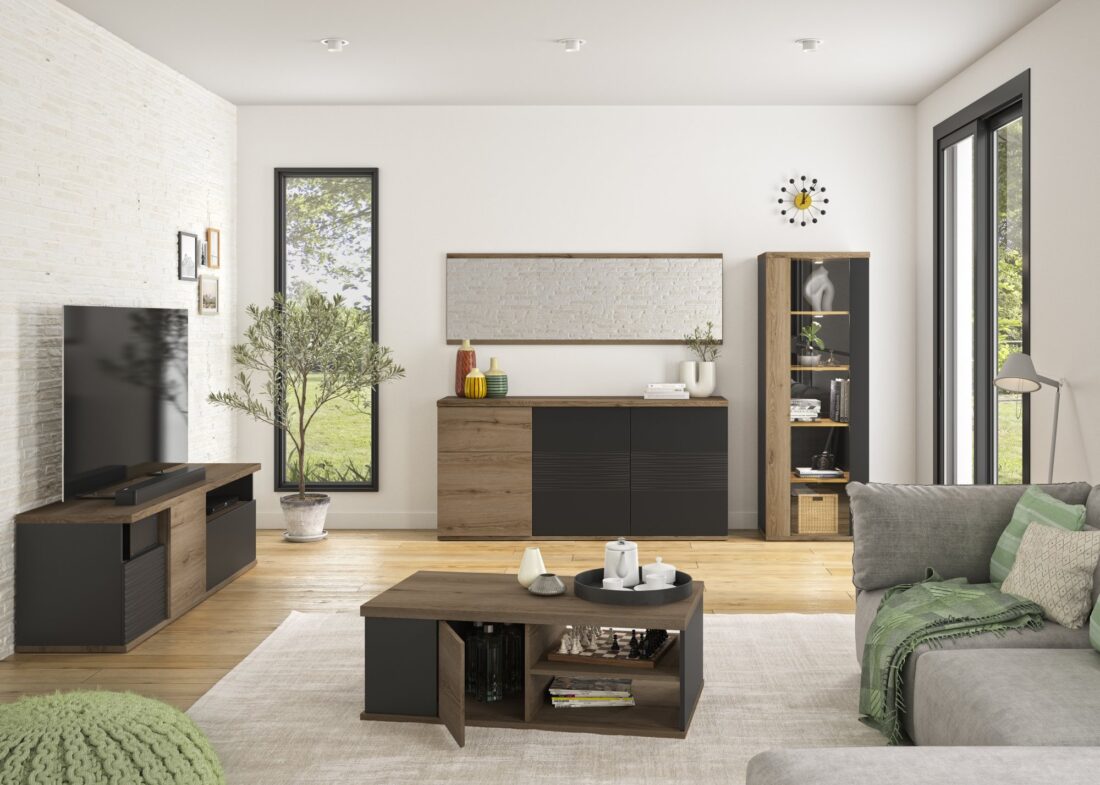 Salontafel Otello 8211 Mat Zwart Helvezia Eik 1 Deur