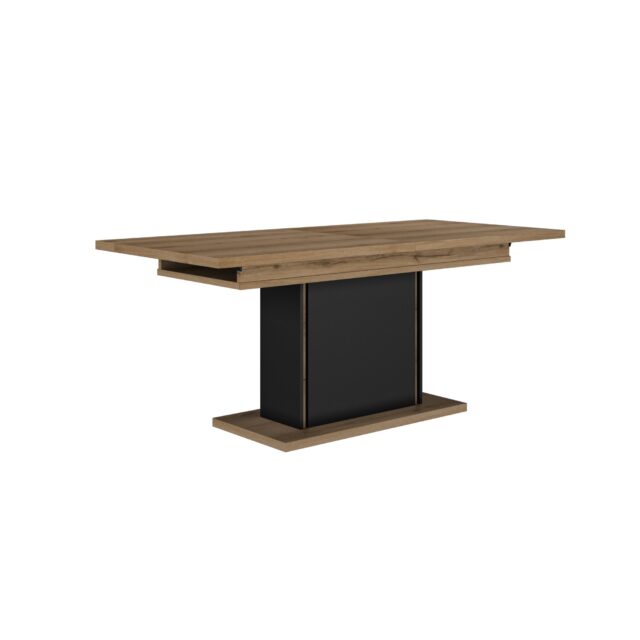 Eetkamertafel Otello 8211 Eiken Melamine Mat Zwart 8211 Verlengstuk 8211 160 Cm