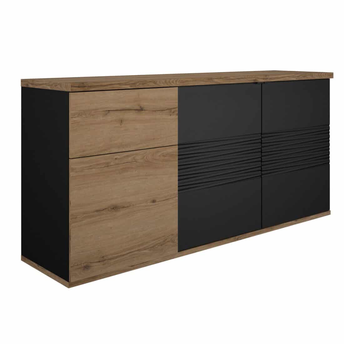 Dressoir Otello 8211 Matzwart Bruin Melamine 8211 3 Deuren En 1 Lade