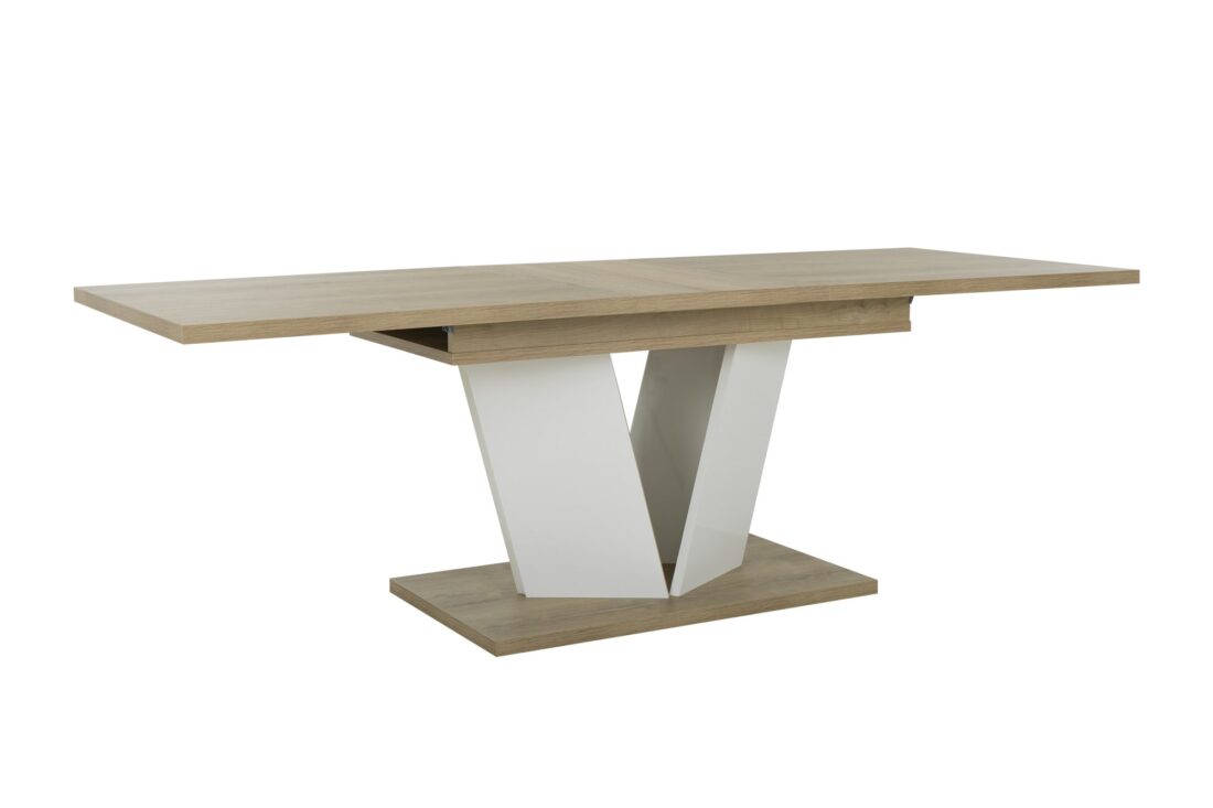 Eetkamertafel Epura 8211 Eiken Melamine Wit Hoogglans 8211 Verlengblad