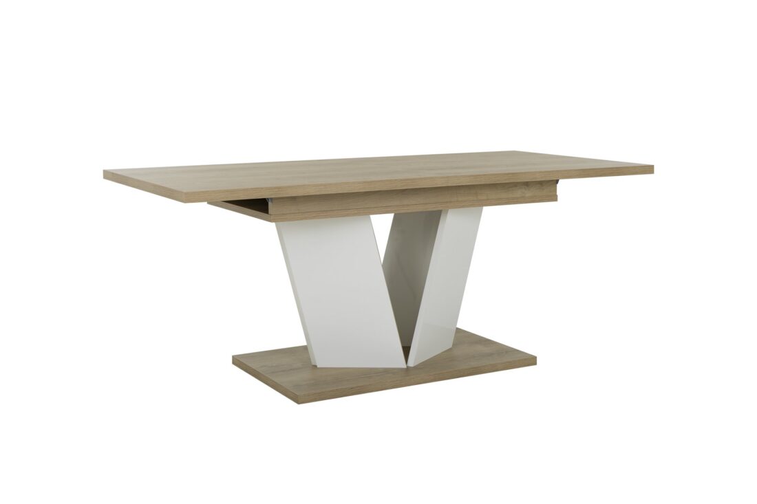 Eetkamertafel Epura 8211 Eiken Melamine Wit Hoogglans 8211 Verlengblad