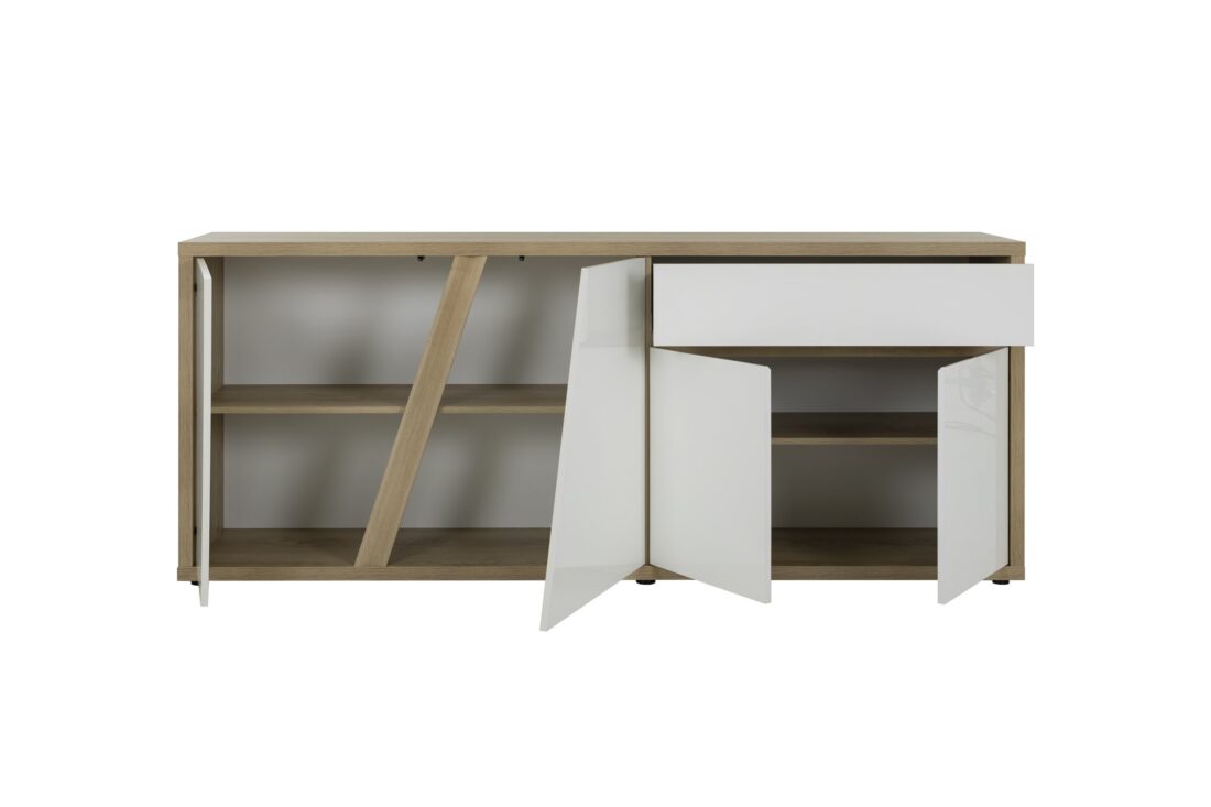 Dressoir Epura 8211 Wit Hoogglans Eiken Melamine 8211 4 Deuren En Lade