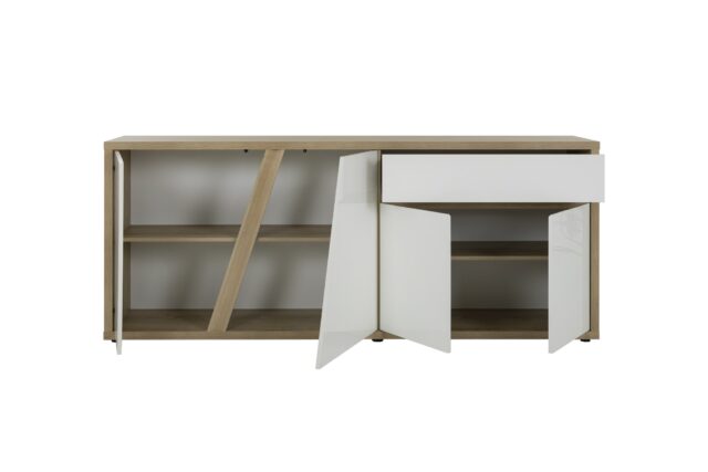 Dressoir Epura 8211 Wit Hoogglans Eiken Melamine 8211 4 Deuren En Lade