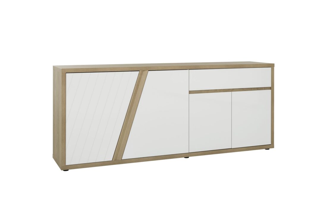 Dressoir Epura 8211 Wit Hoogglans Eiken Melamine 8211 4 Deuren En Lade