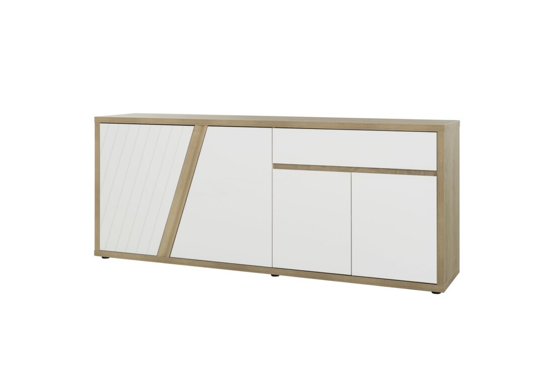 Dressoir Epura 8211 Wit Hoogglans Eiken Melamine 8211 4 Deuren En Lade