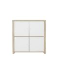 Opbergkast Matis - Kastanjeafwerking - Wit MDF - Met 4 deuren