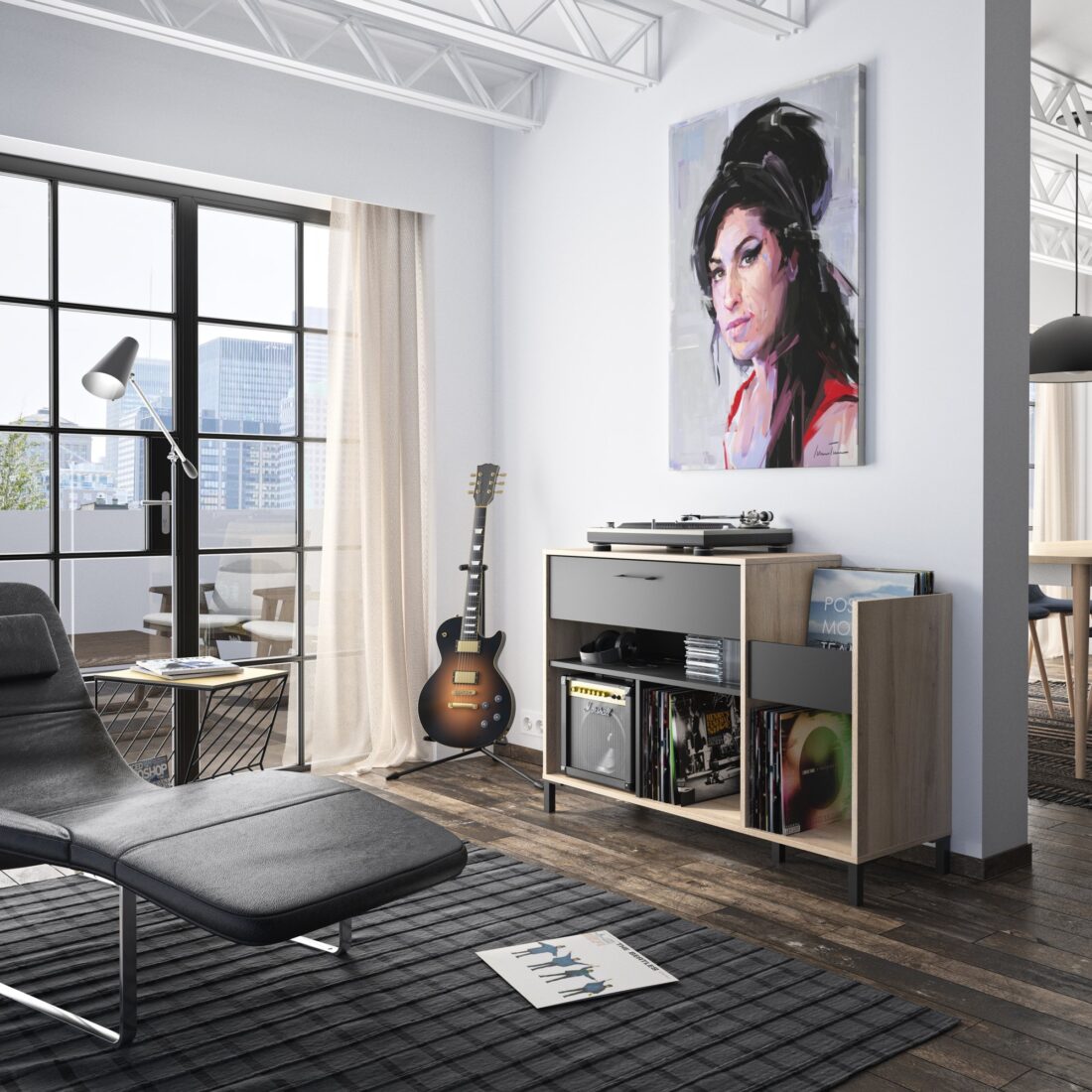 Opbergkast Chicago 8211 Licht Eiken Zwart