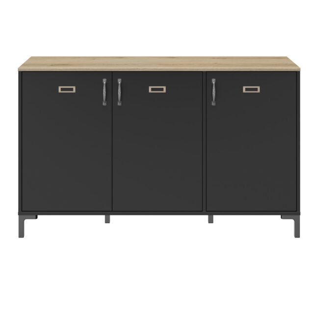 Dressoir Manchester 8211 Helvezia Eikenlook Zwart 8211 3 Deurs