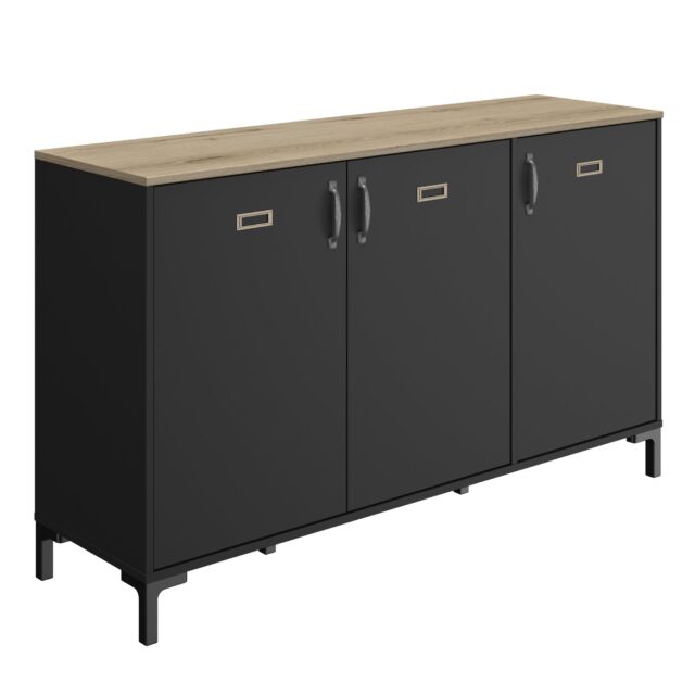 Dressoir Manchester 8211 Helvezia Eikenlook Zwart 8211 3 Deurs