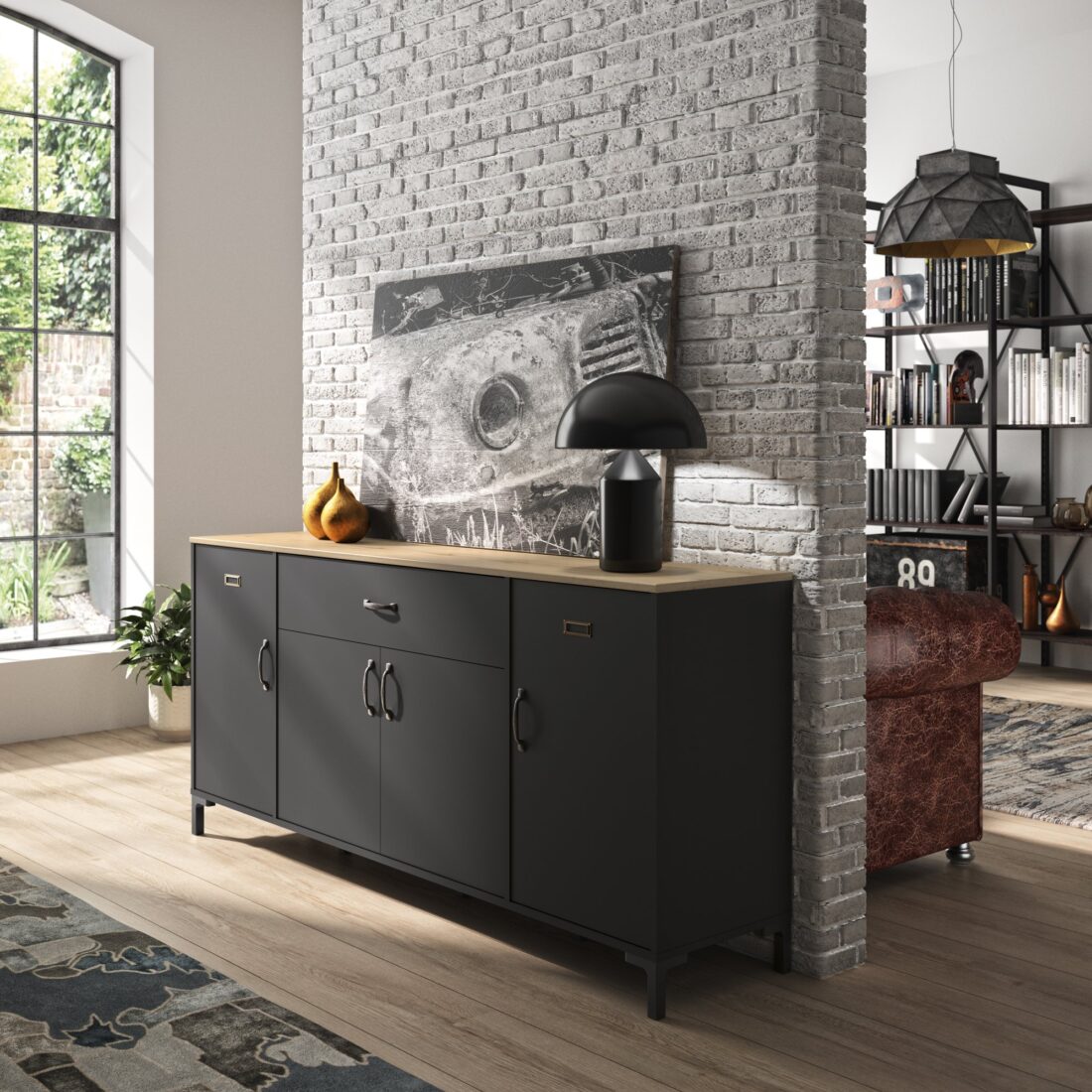 Dressoir Manchester 8211 Zwart Eiken Helvezia 8211 4 Deuren En Lade