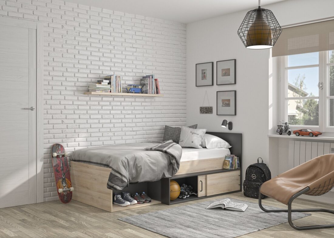 Ledikant Erquy 8211 Licht Eiken Afwerking Zwart 8211 90 215 200 Cm