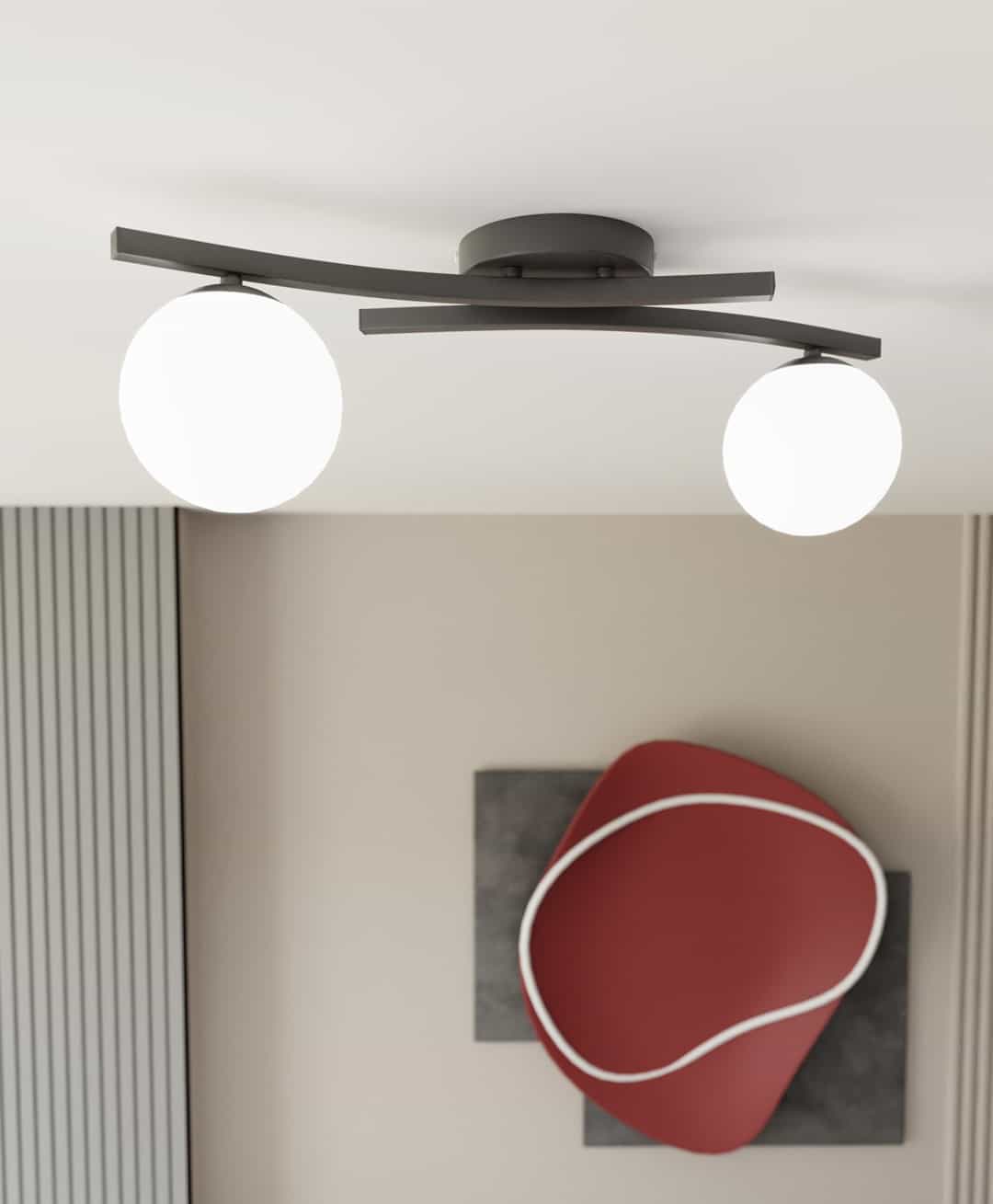 Plafondlamp Opus 8211 Zwart Opaal Glas 8211 2 Lamps