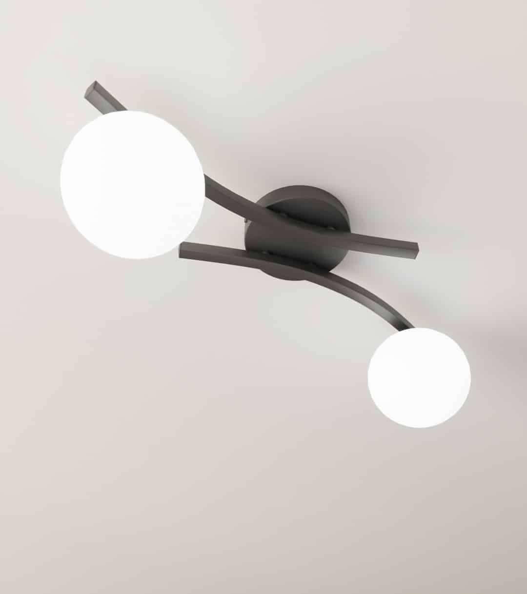 Plafondlamp Opus 8211 Zwart Opaal Glas 8211 2 Lamps