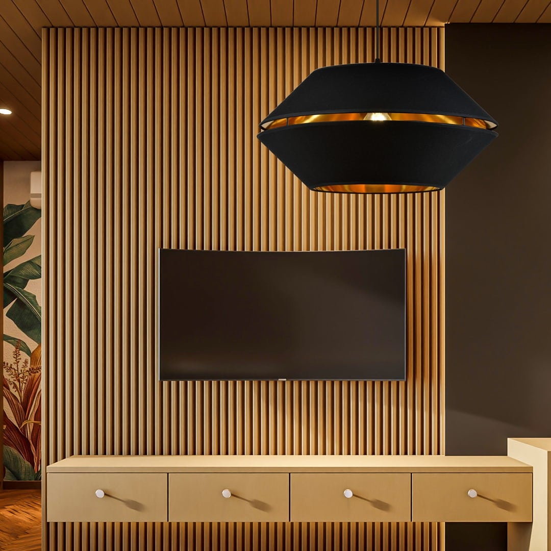 Hanglamp Piano 8211 Zwart Goudkleur 8211 Stoffen Kap