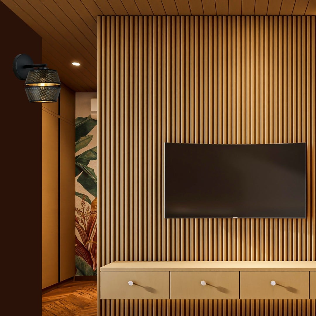 Wandlamp Malia 8211 Zwart Goudkleur 8211 Stoffen Lampenkap Wandlamp Malia 8211 Zwart Goudkleur 8211 Stoffen Lampenkap